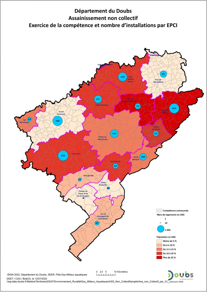  carte des installations d'assainissement non collectif par epci dans le doubs